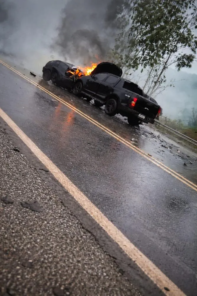 Vítimas morrem carbonizadas após veículo pegar fogo em acidente na BR-040