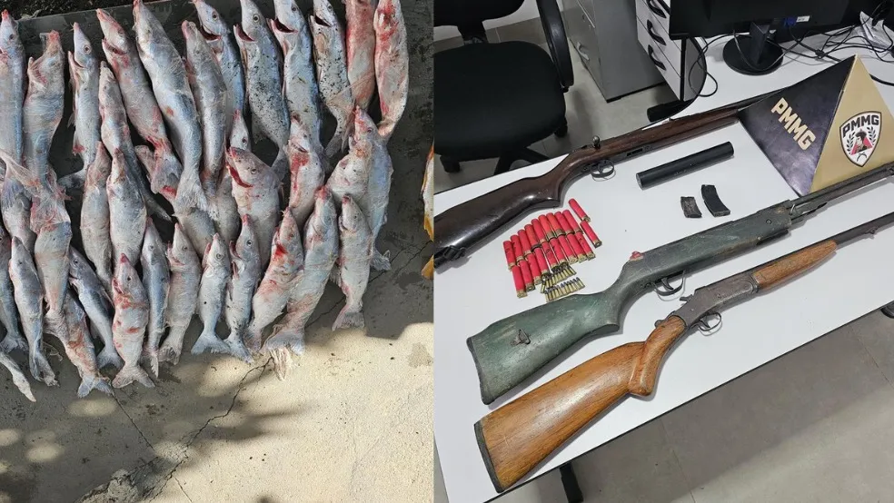 Homem é preso com armas ilegais e mais de 40 kg de pescado proibido durante operação rural em João Pinheiro (MG)