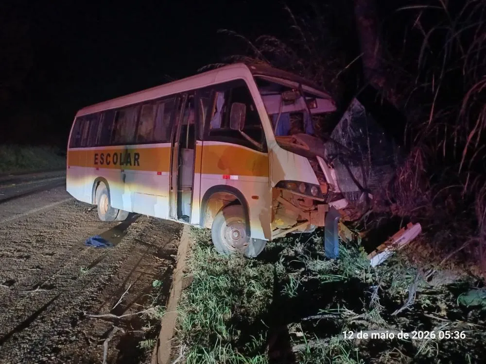 Acidente entre micro-ônibus escolar e caminhão deixa duas pessoas feridas na BR-040, em Paracatu