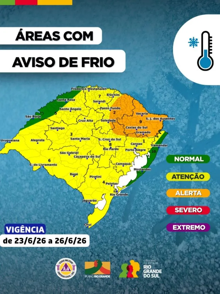 Alerta de frio intenso: massa de ar polar traz marcas negativas e geada generalizada; reflexos chegam a MG?